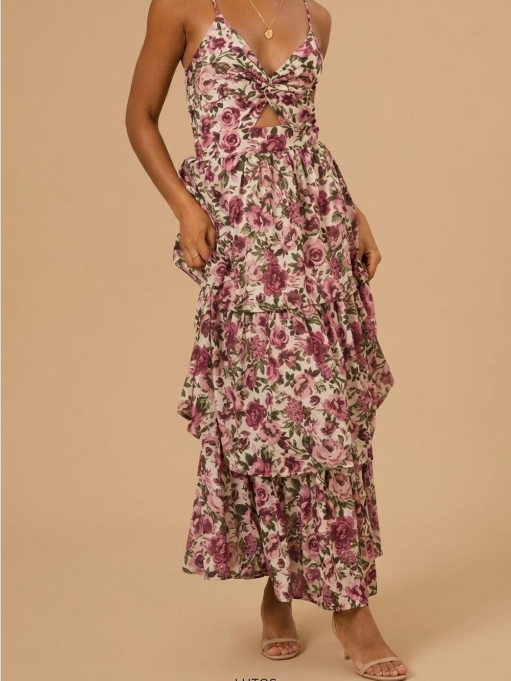 Altard’s State Floral Tiered Maxi Skirt Pink Rose Print Size Medium